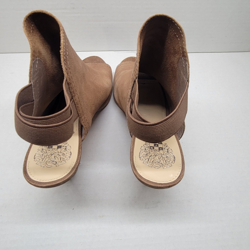 Vince Camuto Peep Toe Booties Brown Leather Slingback Heel Size 8M - Picture 4 of 11